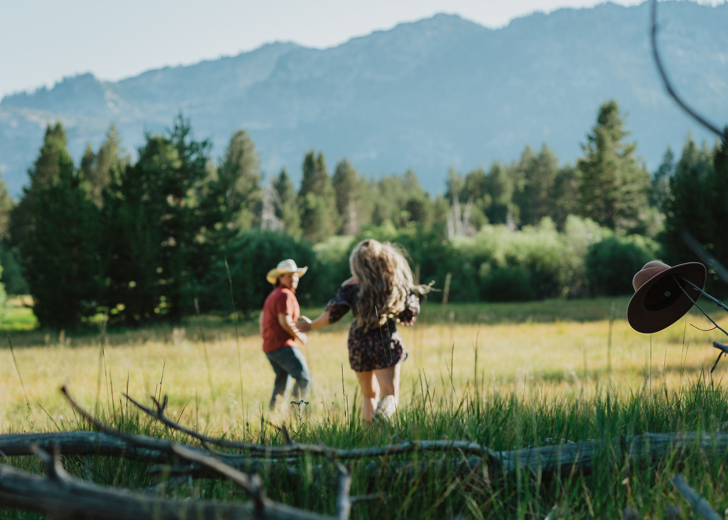 Couple poses during their engagement photos in Tahoe, Nevada.